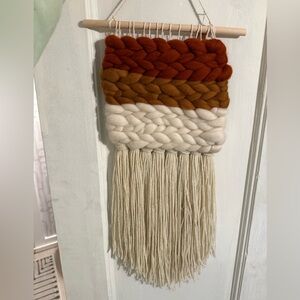 Handmade Chunky Knit Wall Hanging in Rust, Burnt Orange & Cream